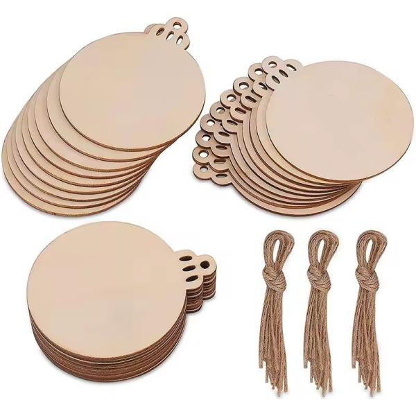 Natural Wood Slices, DIY Wooden Christmas Ornaments Unfinished Predrilled Wood Circles for Holiday Hanging Decorations