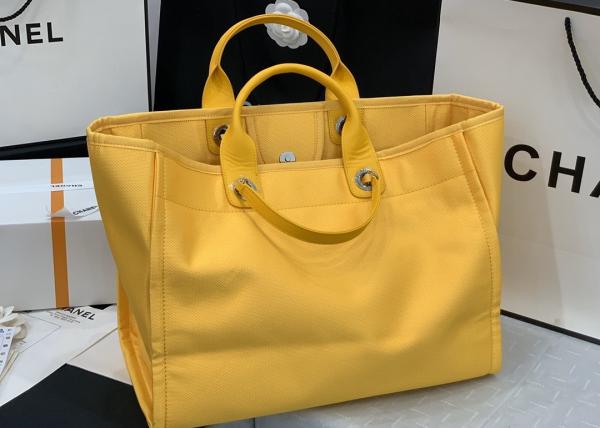 Yellow Beach Denim Luxury Canvas Bag For Travel Shopping