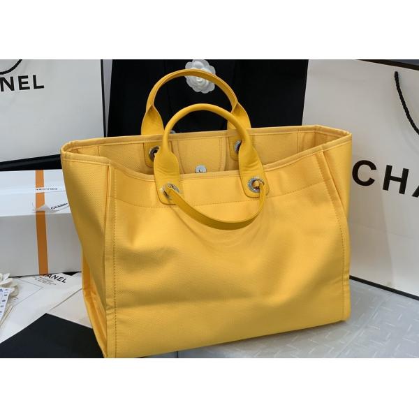 Yellow Beach Denim Luxury Canvas Bag For Travel Shopping