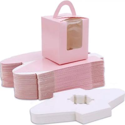 Caixa de embalagem de bolinhos portátil com tampa e inserção de janela de cor rosa personalizada
