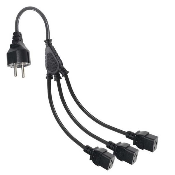 Câble répartiteur d'alimentation CEE 7/7 vers triple C19 pour baies de serveurs