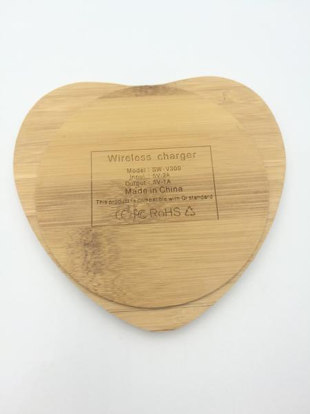 Dual USB Bamboo Heart Shape 10W fast Charging Portable Wireless Charger 9V 2-3A