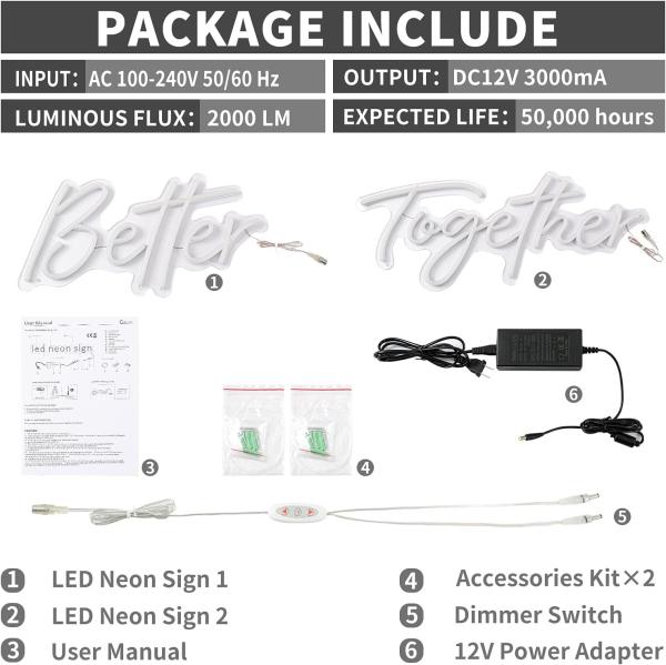 Large Neon Led Wall Light Sign Dimming Switch 12V Engagement Party Decoration Warm White