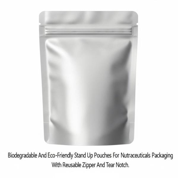 Biodegradable And Eco-Friendly Stand Up Pouches For Nutraceuticals Packaging With Reusable Zipper And Tear Notch.