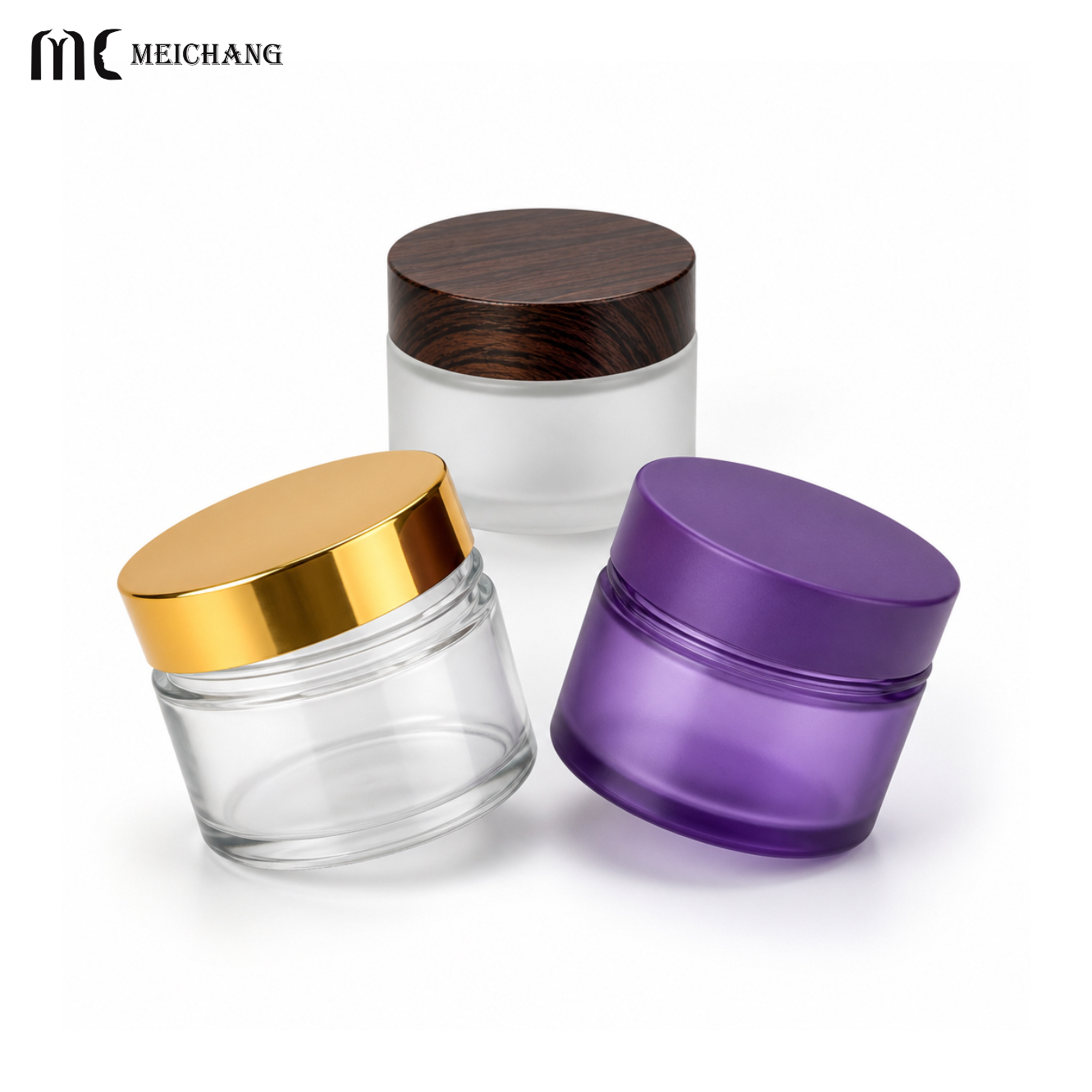 1oz/2oz/4oz/8oz/16oz Amber & Frosted Clear Glass Cosmetic Jar with Black/White Lid(MC-G-557)
