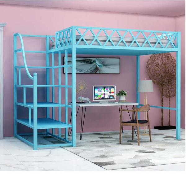 Chinese Design Style Metal Queen Size Loft Bed for Modern Apartment Living