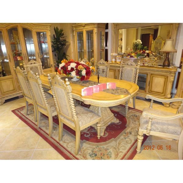 European Luxury Wood Dining Room Sets Round Wood Dining Table Fabric Leather Chairs