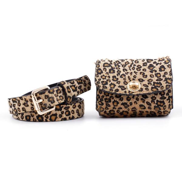 Waist Bag Female Girdle Leopard Stripe 2 In 1 Ladies Belt Bag Waist Bag Belt Mobile Phone Flap Leather Fanny Pack
