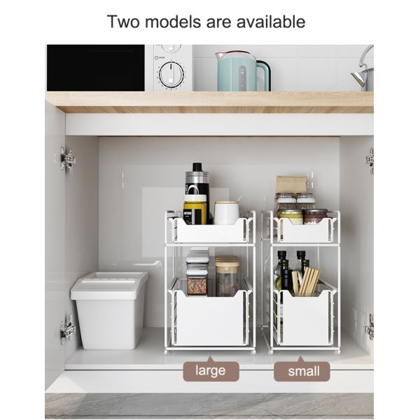 Upgraded Foldable Push-pull Metal Double-layer Bathroom Storage Organizer Under Sink Storage Rack for Kitchen Cabinet Countertop