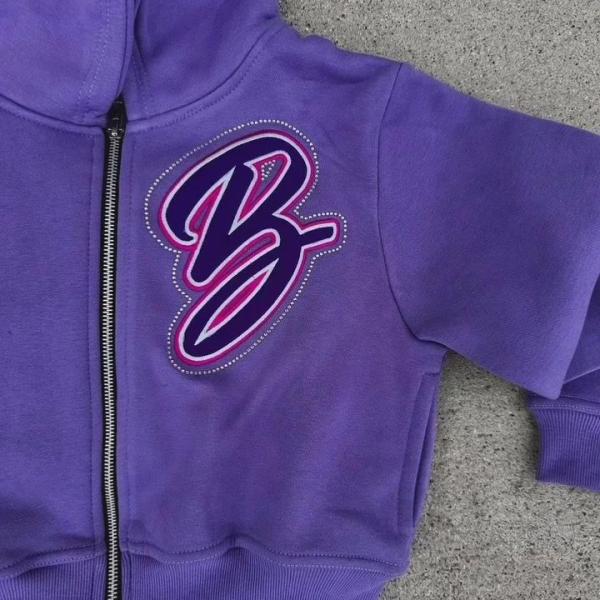 Fabricant personnalisé Jogger 100% coton 3D brodée Strass Fermeture à glissière jusqu'à coupé Hoodie Jogging Sweatsuits femmes automne ensemble