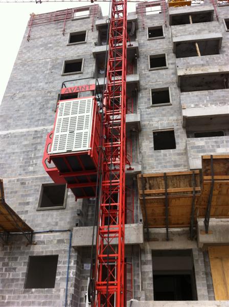 Building Goods Hoist Lift Customized Painted Twin Cage , Gantry Hoists
