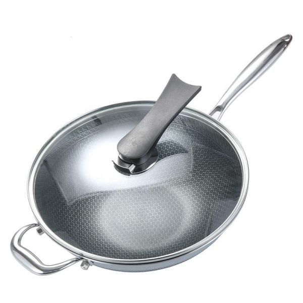Custom OEM/ODM Kitchen Honeycomb Frying Pan 18/8 Stainless Steel Frypan Non Stick Cooking Pan With Glass Lid