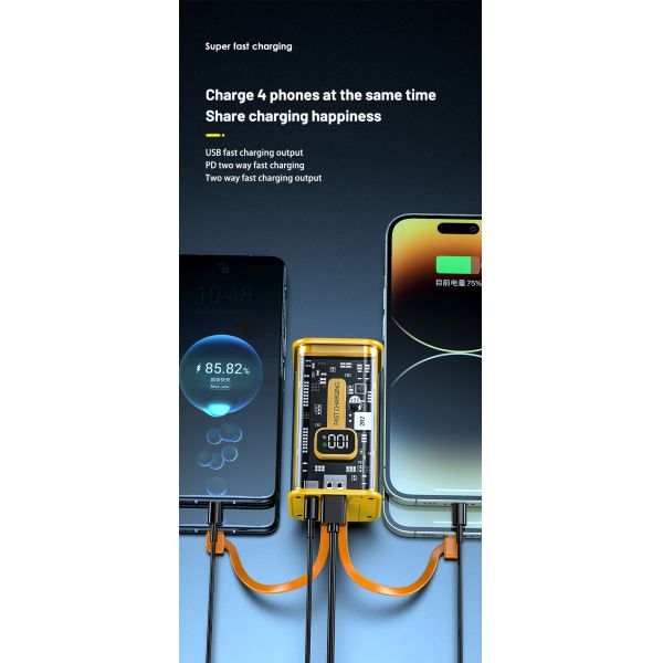 Mobile Phone Portable Power Bank Quick Charge Transparent 22.5W 16000mah