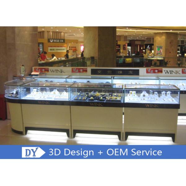 Custom Wooden Glass Jewellery Display Cabinets Cream - Colored For Retail Shop