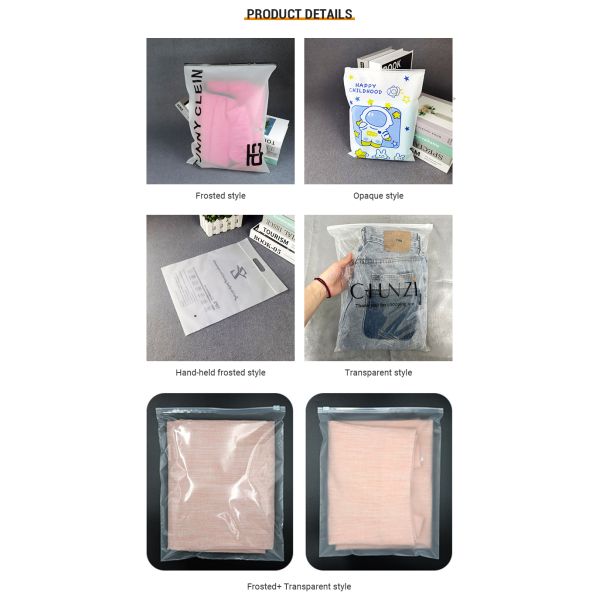 Customized Logo Printed Sliding Transparent Zipper Hat Shirtpackaging Bags Biodegradable Black Frosted Zipper T-Shirt Bag