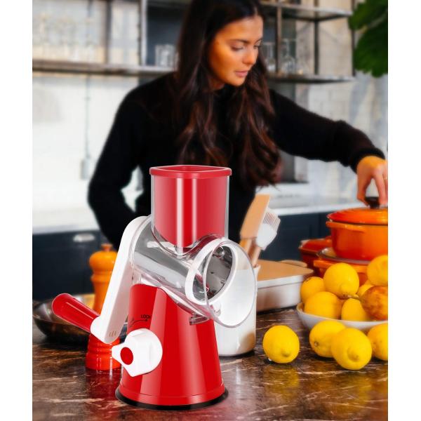 3 Drum Blades Stocked Rotary Cheese Grater for Manual Vegetable Slicer and Walnuts Grinder