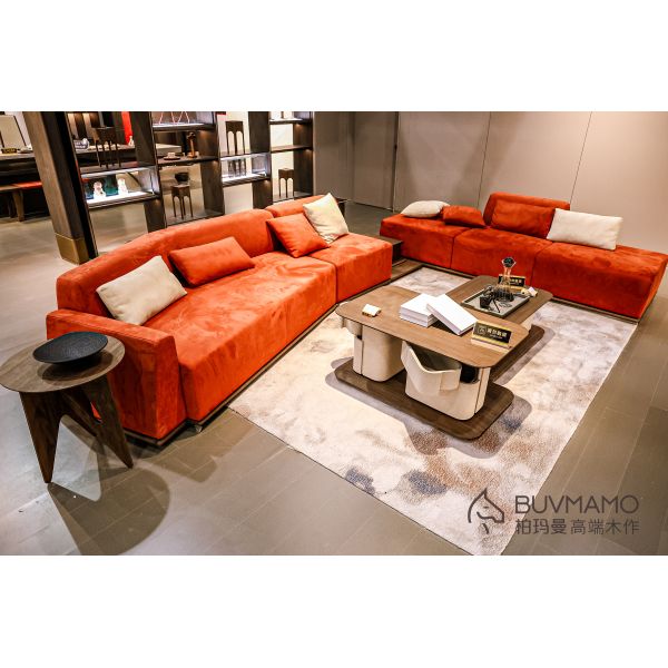 BUVMAMO MODERN ORANGE VELVET SECTIONAL SOFA SET WITH BLACK WALNUT COFFEE TABLE, LUXURY LIVING ROOM FURNITURE FOR HOTEL & HOME