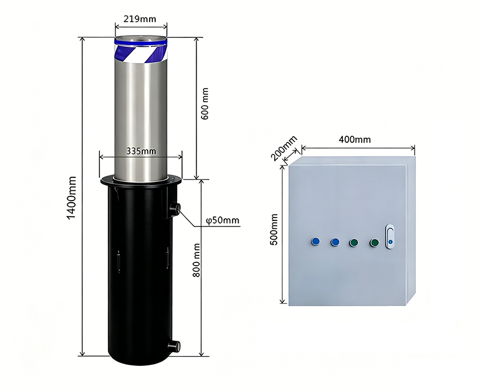 IP68 Protection Rating 304 Stainless Steel Hydraulic Drive Automatic Rising Bollard with Lifting Column
