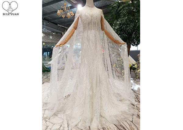 Mermaid Silver Sequin Wedding Dress Inside Bead Tassels  Dress Outside Cloak