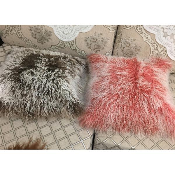 Living Room 16 Inch Mongolian Fur Pillow Long Curly Hair With Micro Suede Lining