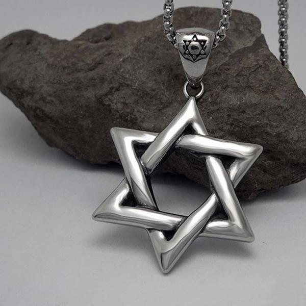 Men's 925 Silver Plated Titanium Stainless Steel Necklace with Jewish Stars(SP460)