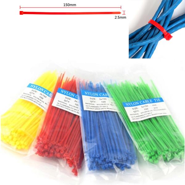 2.5mm x 150mm Colorful Plastic Nylon Self-locking Packaging Cable Wire Zip Ties