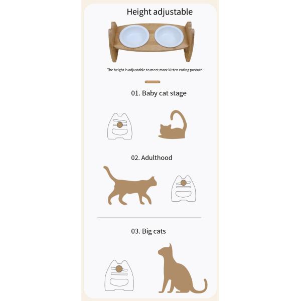 Bamboo Ceramic Bowl Cat Food Rack With Adjustable Height Double Pet Bowl Pet Supplies