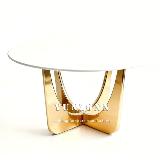 Luxury Round Stainless Steel Wedding Table Event Design Gold Glass Top Dining Table