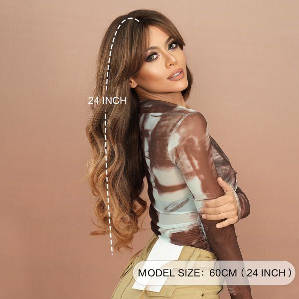 Fashion Long Body Wave Highlighted Hair Brown/Blonde Synthetic Wigs For Women