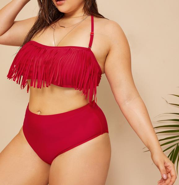 2019 New Plus Size Two piece Tassel High Waist  Swimsuit Women Push up