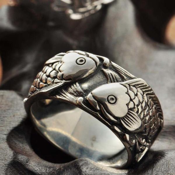 Sterling Silver Women's Men's Band Ring Thai Vintage Fish Style 925 Siver Ring (R603084)
