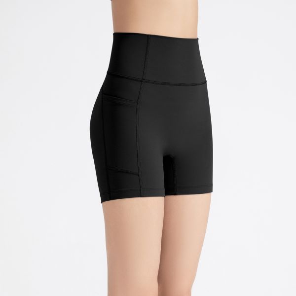 High Waisted Dusty Blue Biker Shorts with Side Pockets – Buttery Soft Yoga & Workout Shorts for Women