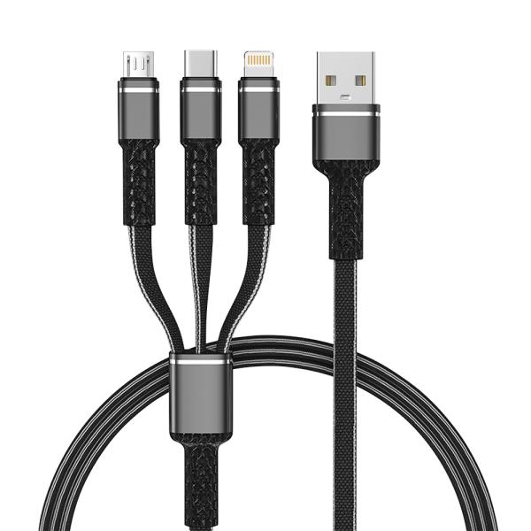 Customizable Three In One Braided Charging Cable 1M Length For Mobile Phone