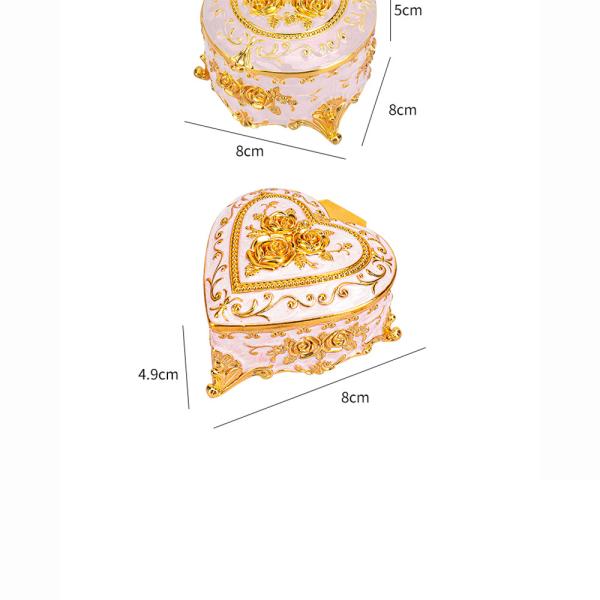 Gold Red Rose Enamel Oval Metal Jewelry Storage Organizer Box Zinc Alloy Material With Polished Finish