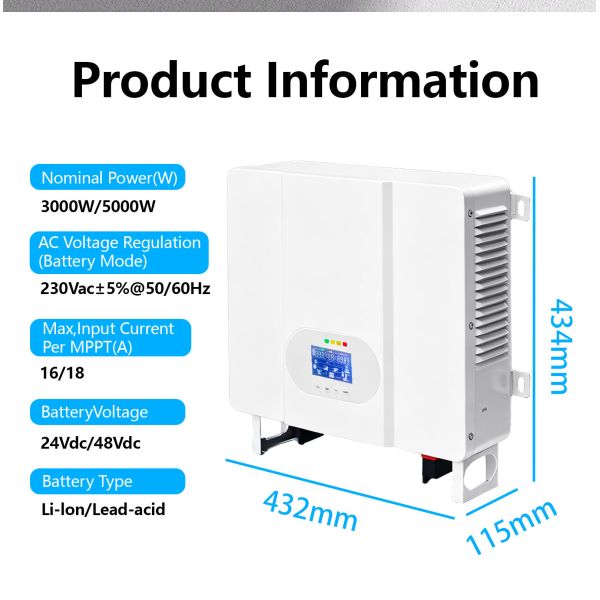 3.5Kw 3500W 24V MPPT Solar Power Dc to Ac Pure Sine Wave Energy System Off Grid Hybrid Solar Inverter