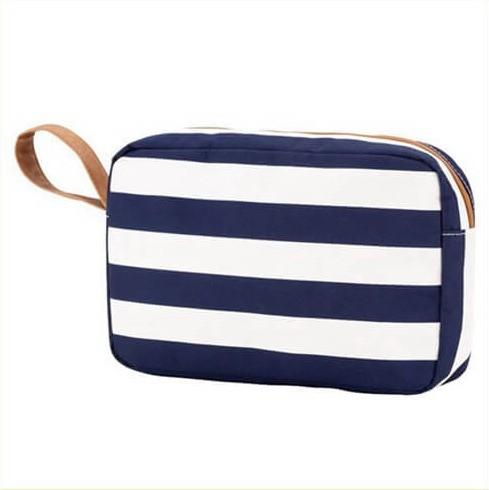 Printed Blue White Striped Canvas Women Storage Makeup Bags Cases