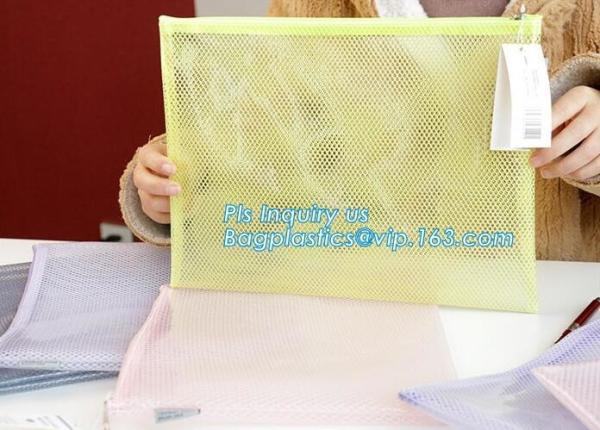 k document file bag, Document File Folder /Document Bag, Mesh pattern plastic zip bag with handle file bag, slider