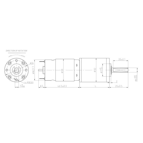2500rpm Permanent Magnet DC Gear Motor 32mm Wheel Hub Mounted Electric Motor