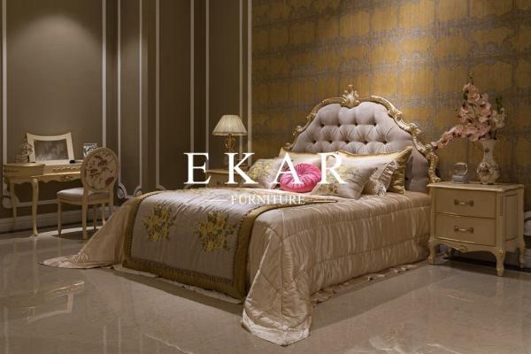Luxury King Size Wooden Bed Hand Carved Fabric King Bed
