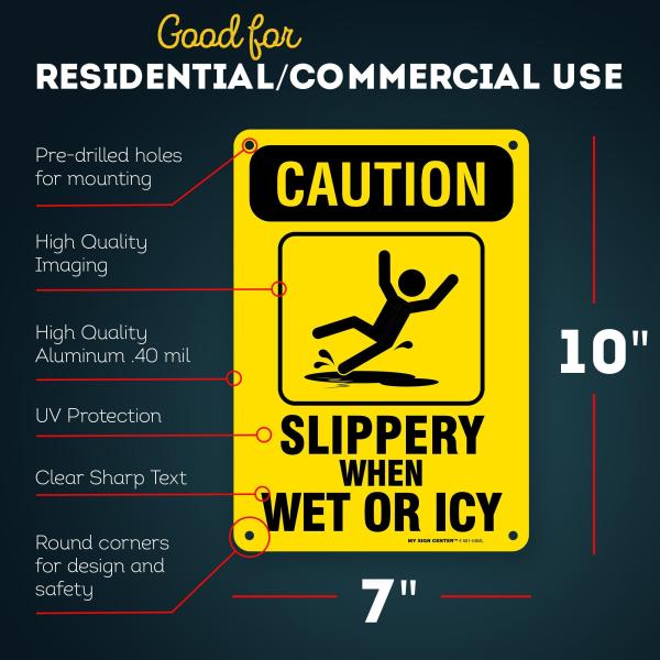 Aluminum Photoluminescent Safety Products Caution Slippery Signs for Wet Icy Floor