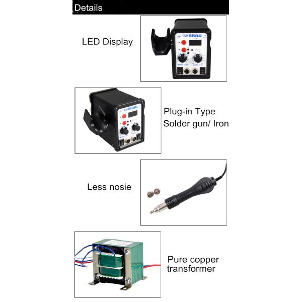 SMD Gun AC110V 700W SMD Rework Soldering Station 120cm Handle