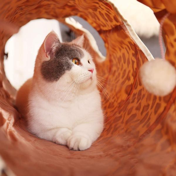 Plush Leopard Print Single Pass Cat Tunnel Funny Cat With Sound Paper Soft Foldable Cat Channel Pet Cat Toy