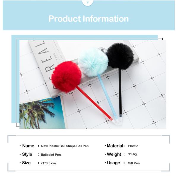 Lindo y colorido bolígrafo de plástico de pelusa suave de 1.0 mm de barril delgado