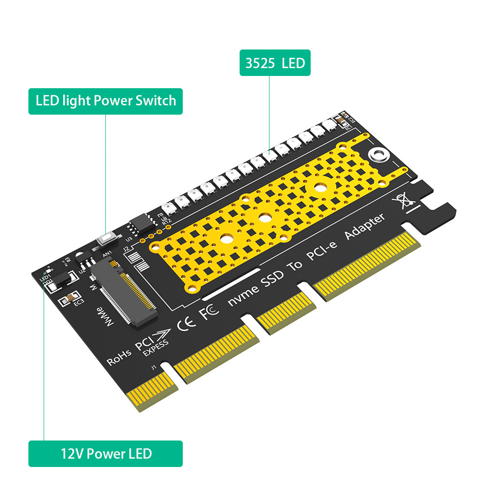 M.2 nvme SSD на PCI-E 4X/8X/16X адаптер с 3528 Цветными светодиодами