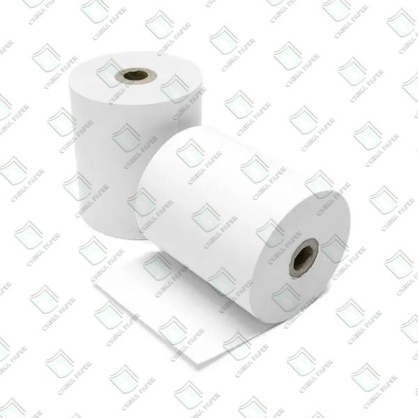 Pequeno rolo de papel de recibo térmico branco de 45 g a 80 g 100% pasta de madeira