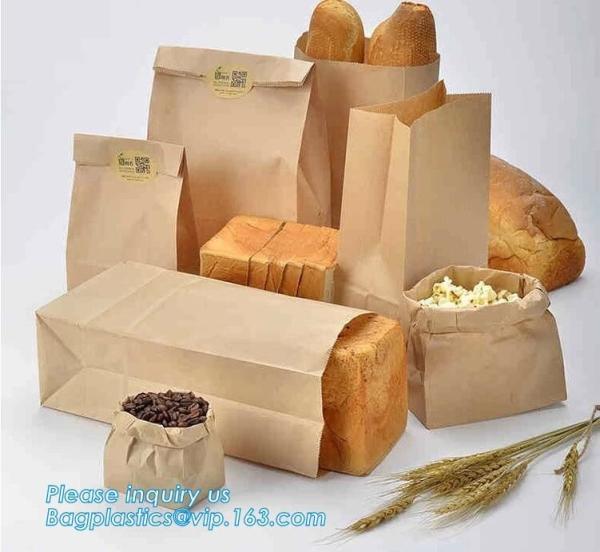 Eco-friendly high quality recycled custom logo printed brown dessert food craft bread paper lunch bags wholesale, bageas