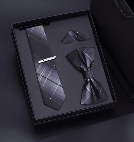 Custom Fashion High Quality Mens Red Necktie Tie Gift Set Hanky With Bowtie Clip Set