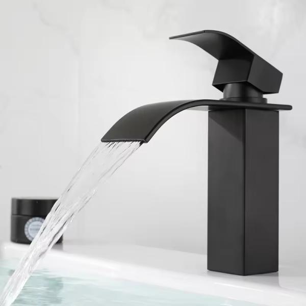 Single Handle Lizhen 2024 Bathroom Water Tap Waterfall Stainless Steel Black Basin Faucet