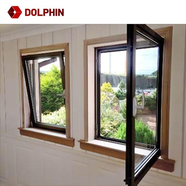 Windproof Aluminium Horizontal Tempered Glass Casement Window Tilt And Turn