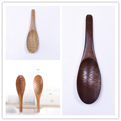 Nanmu Wooden Cooking Utensils Lacquered Fish Shaped  Kitchenware Cutlery Set